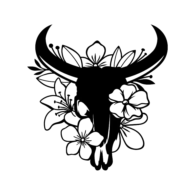 Sticker crâne vache fleur
