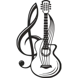 Sticker mural guitare acoustique entrelacée avec une grande clé de sol
