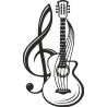 Sticker mural guitare acoustique entrelacée avec une grande clé de sol